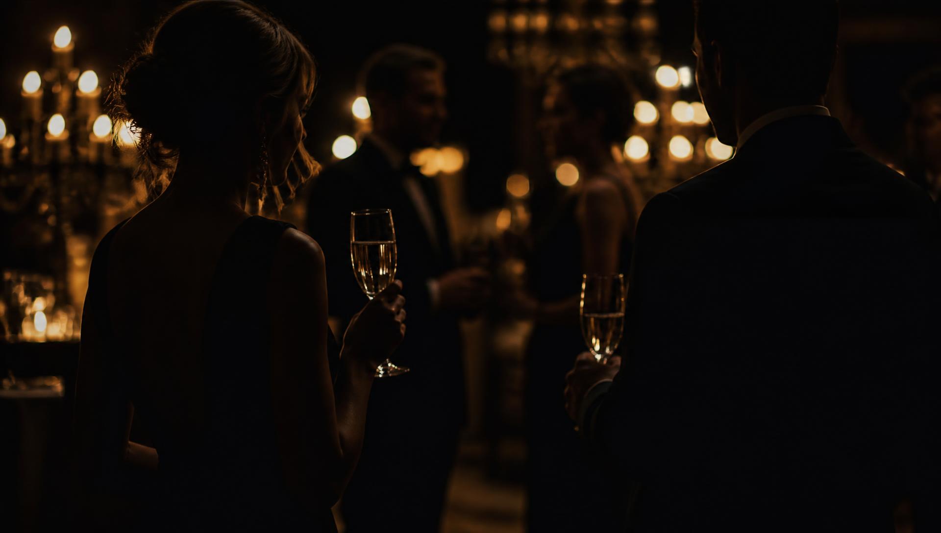 Invités élégants lors d’une réception privée aux chandelles